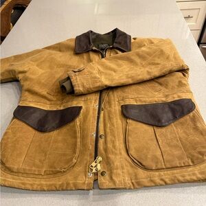 Filson men Burlington jacket beige waxed cotton mid length coat